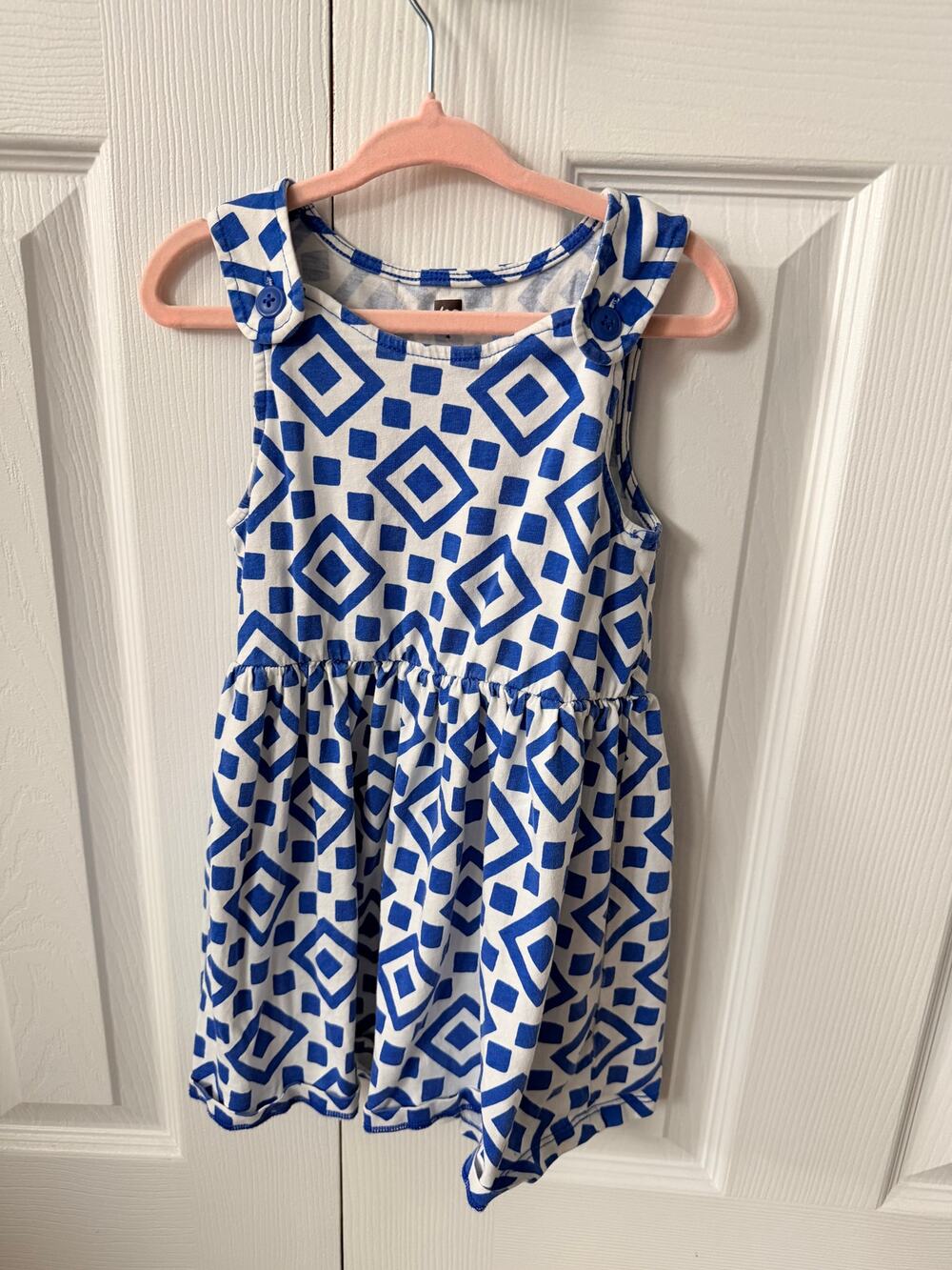 Tea Collection Girls Blue & White Geometric Cotton Dress Size 4